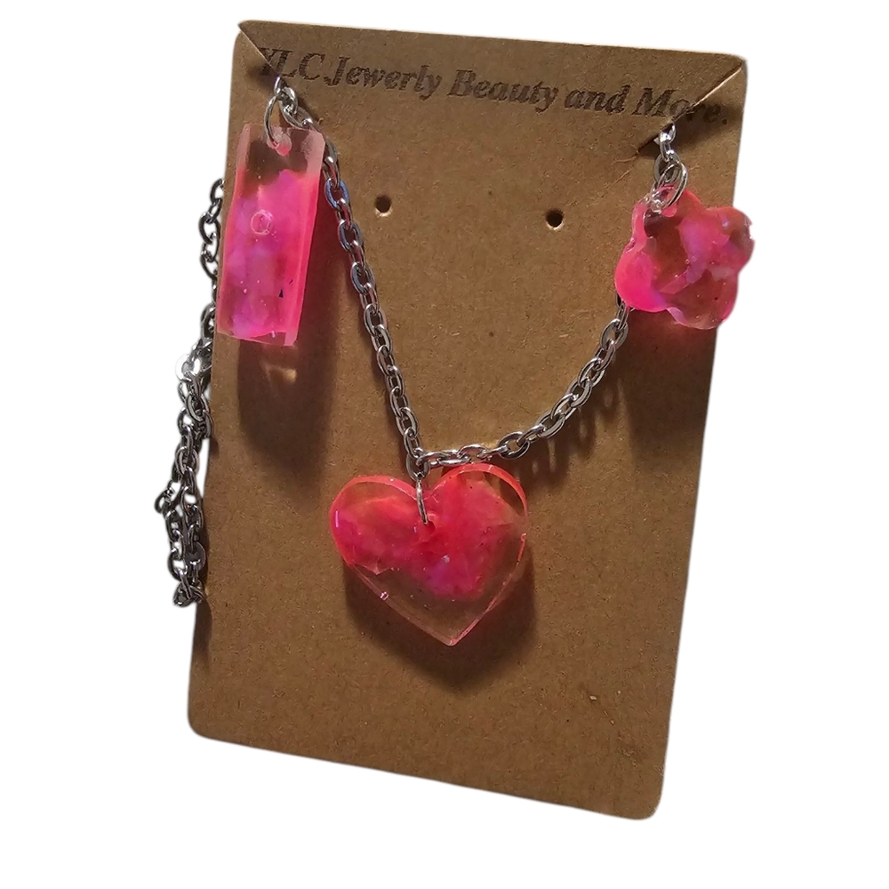 Pink Heart and Chain Necklace